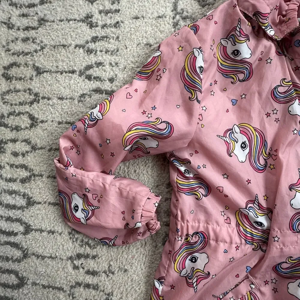 H&M Light Pink Hooded Unicorn Windbreaker Sz 7